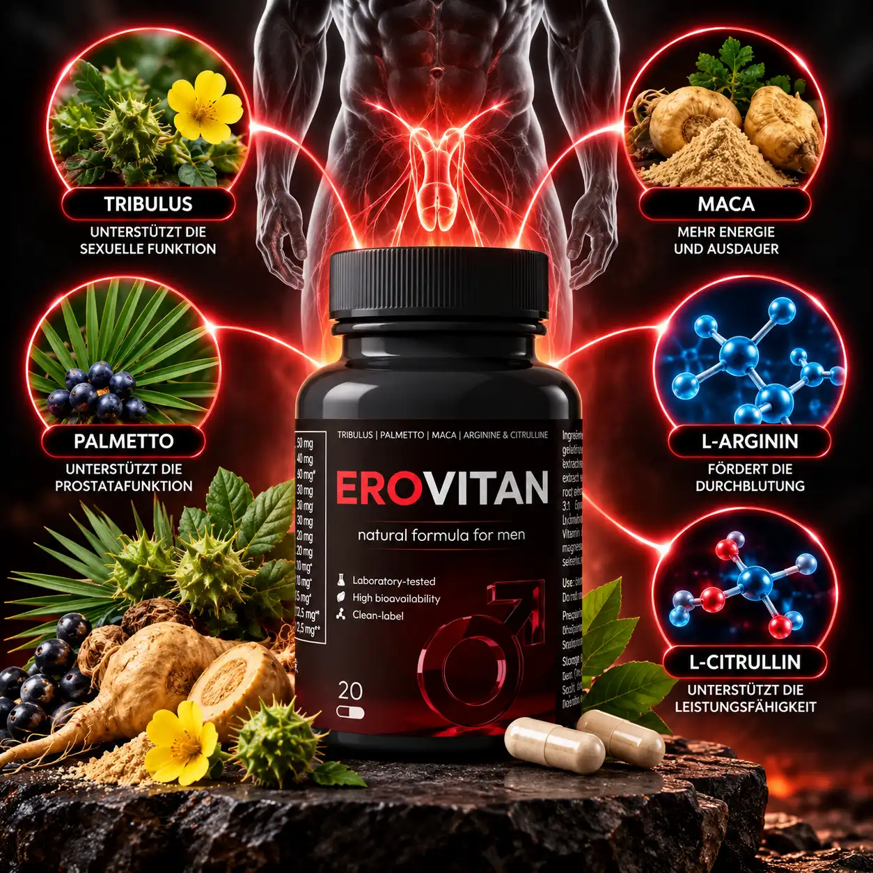 EROVITAN Kapseln mit Maca, Tribulus und Sägepalme